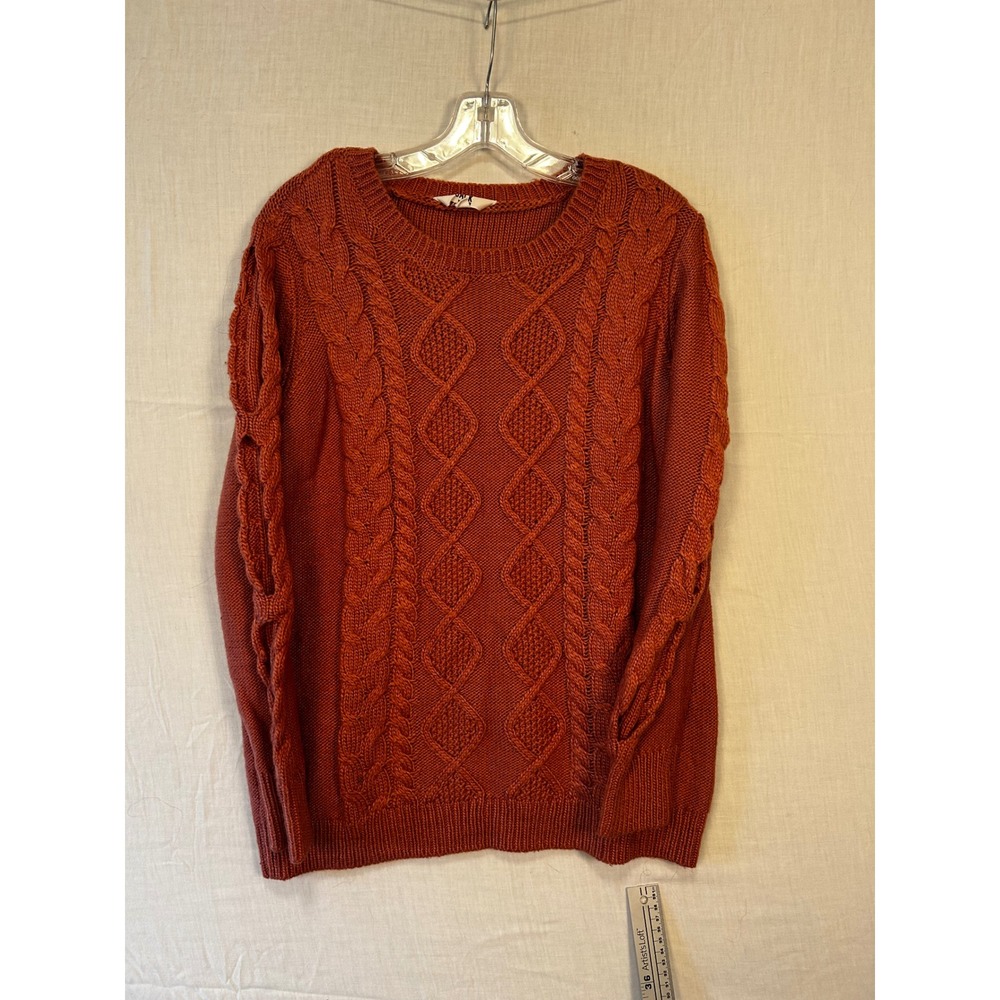 Jack by BB Dakota Rust Orange Cable Knit Wool Blend Sweater JI306380 Womens M